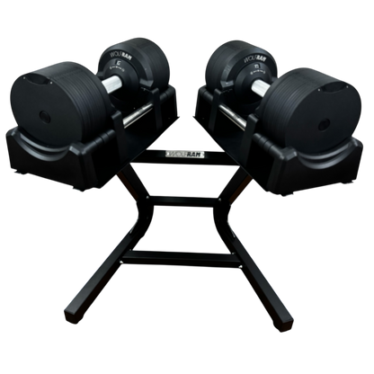 FID BENCH AND 41.5 KGS ADJUSTABLE BLACK DUMBBELLS WITH STAND KIT