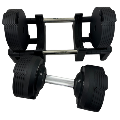 RAM 41.5 KGS BLACK ADJUSTABLE DUMBBELLS AND BLACK STAND KIT