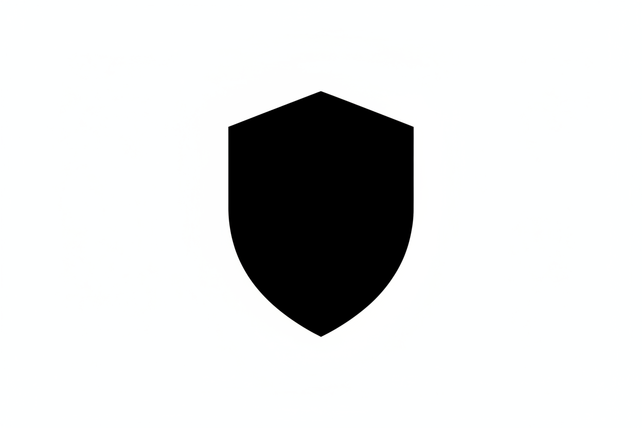 Create a black silhouette flat-vector icon in a consistent minimalist style. No background. No gradients. No shading. Sharp edges, equal line weight, simple geometric shapes, premium and modern aesthetic. 1:1 square canvas. All icons must match perfectly in style, size, and proportions. make a quality shield icon