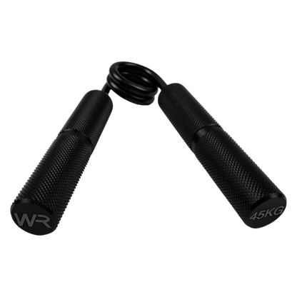 Wolfram Fitness 45kg hand grip with black textured handles designed for advanced grip and forearm strength training.