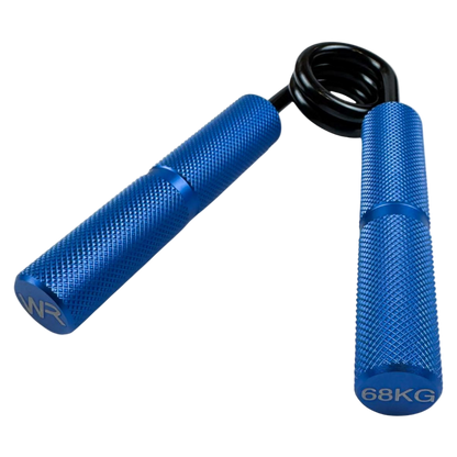 Wolfram Fitness 68kg heavy-resistance hand grip with blue textured handles built for advanced grip strength and forearm power training