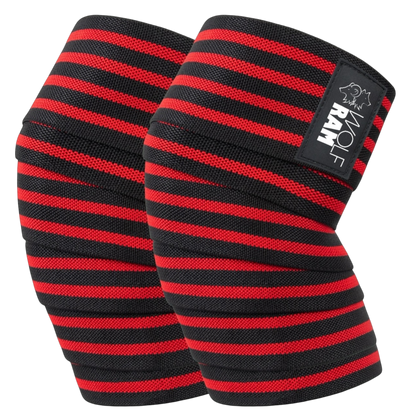 Wolfram Fitness knee wraps designed for added stability, compression, and support during heavy squats and leg training.