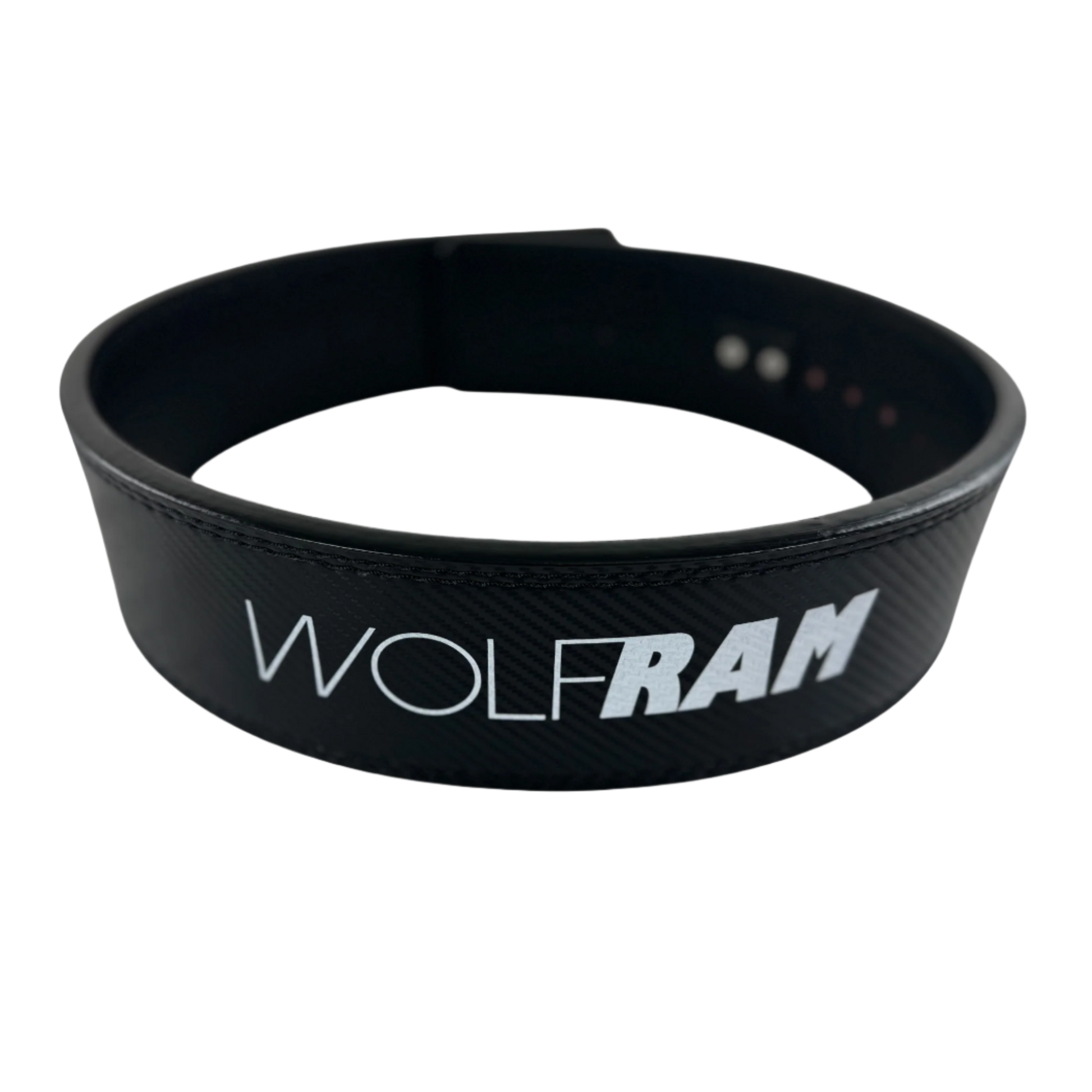 Back view of the Wolfram Fitness leather weightlifting belt, showing the reinforced stitching and durable construction for heavy lifting support.