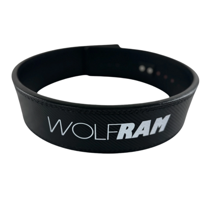 Back view of the Wolfram Fitness leather weightlifting belt, showing the reinforced stitching and durable construction for heavy lifting support.
