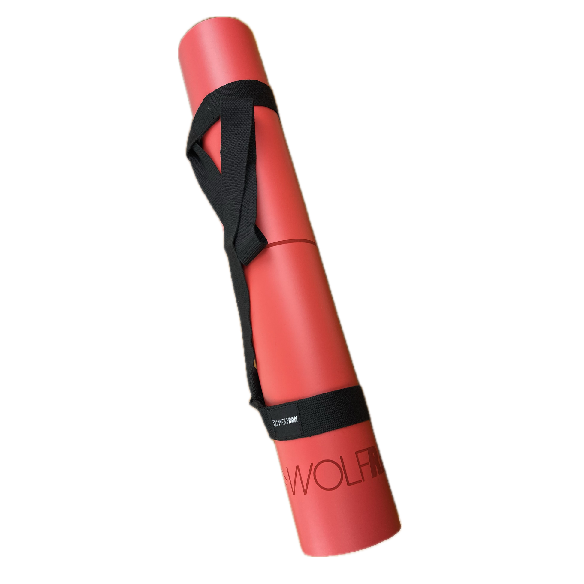 Red Wolfram Fitness yoga mat featuring an integrated carry handle for easy transport and convenient workout use.