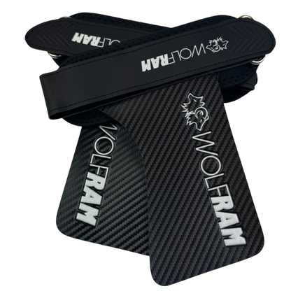 Pair of Wolfram Fitness Wolf Grip palm protectors designed to enhance grip and reduce friction during lifting, featuring ergonomic cutouts and durable material.