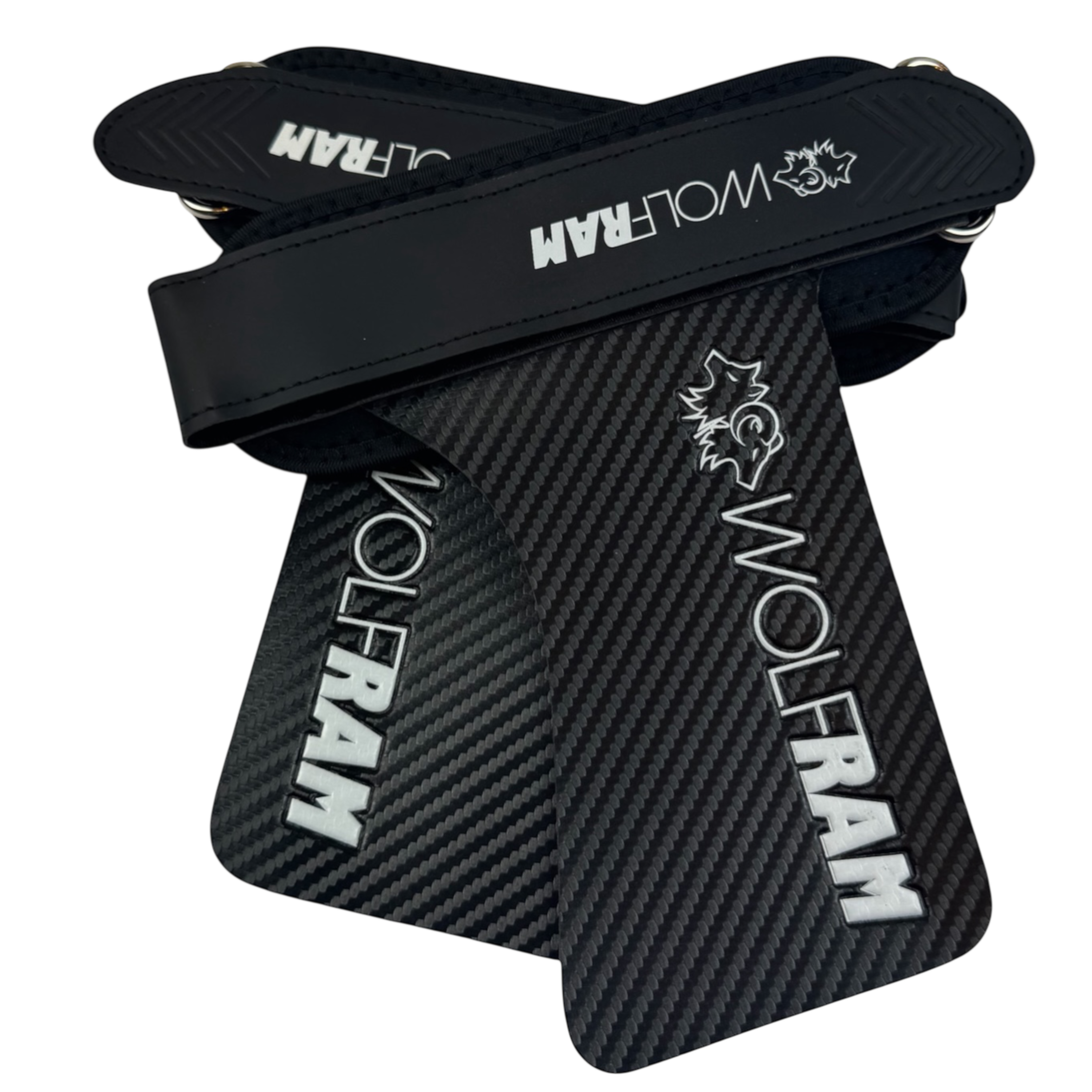 Pair of Wolfram Fitness Wolf Grip palm protectors designed to enhance grip and reduce friction during lifting, featuring ergonomic cutouts and durable material.